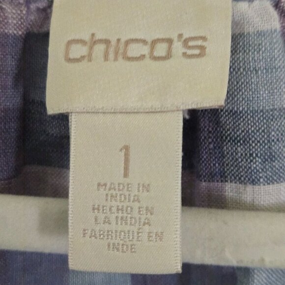 Chico's Crochet Detail Gingham Linen Popover Tunic Top Size S - Picture 7 of 8